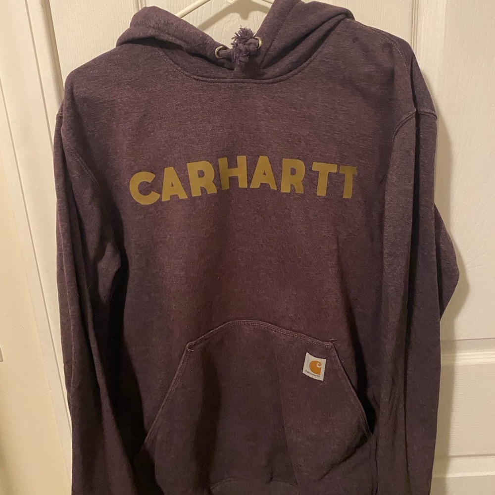 Carhartt Heather Plum Hoodie with Yellow Logo Patch